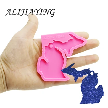 

Shiny keychain US state michigan shape key ring decoration silicone mold for DIY epoxy resin DY0217