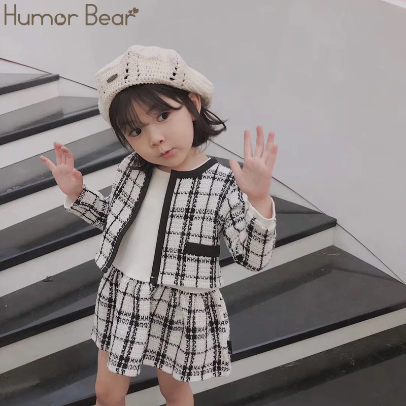 Humor Bear/Коллекция года, комплект одежды для маленьких девочек комплект с платьем на подкладке, осеннее пальто с карманами+ платье новая модная детская одежда из 2 предметов