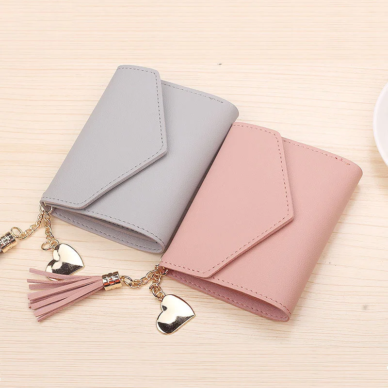 

2019 Fashion Tassel Women Wallet for Credit Cards Small Luxury Brand Leather Short Womens Wallets and Purses Carteira Feminina
