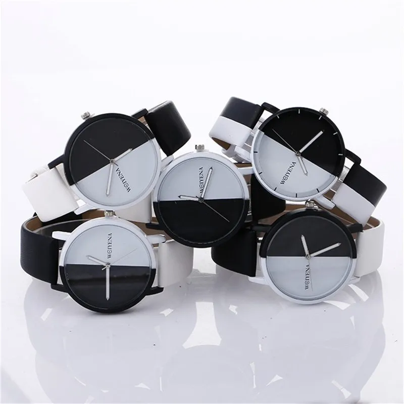 Женские часы мужские Montre Femme нейтральный черный и белый узор модные кожаные