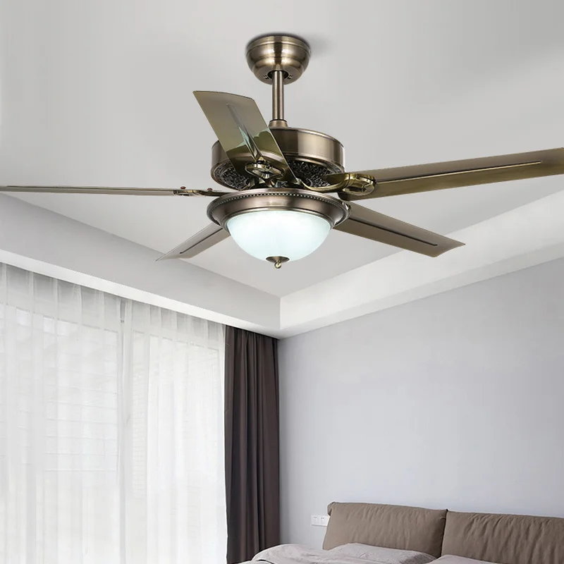 

LED Modern Ceiling Fan Wrought Iron 48 Inch Living Room Dining Room Retro Remote Control Ceiling Fans with Lights