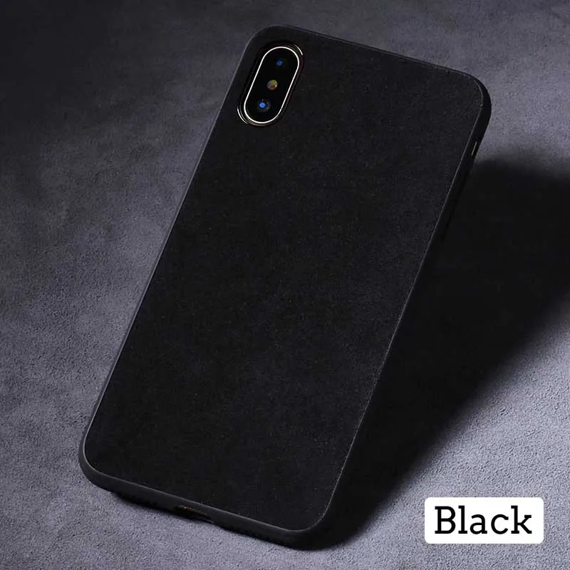 Чехол для телефона s для IPhone X Xs чехол для MAX XR замша кожа Мягкий ТПУ силиконовый край задняя крышка для IPhone 6 6S 7 8 Plus 7P 8 P чехол - Цвет: Черный