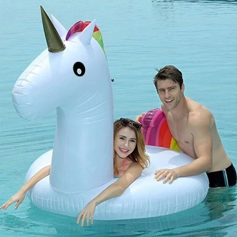 Белый гигантский Единорог плавательный бассейн плавает для взрослых надувные ПВХ трубки плот надувной матрас Летние Водные вечерние игрушки