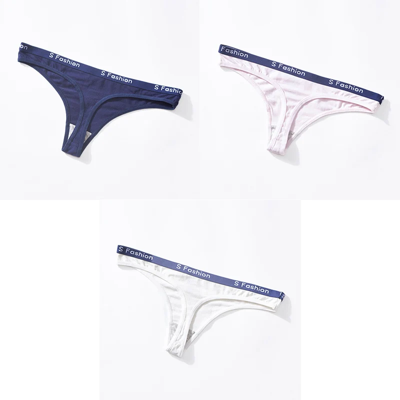 Underwear Woman Cotton Panties Sexy Solid Thongs G-string T-back Sports Soft Cotton Woman Panties Underwear 3 Pieces Aofeiqike - Цвет: blue pink white