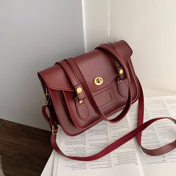 

Women's bag 2019style college style double shoulder large capacity retro versatile British style single shoulder slant span bag
