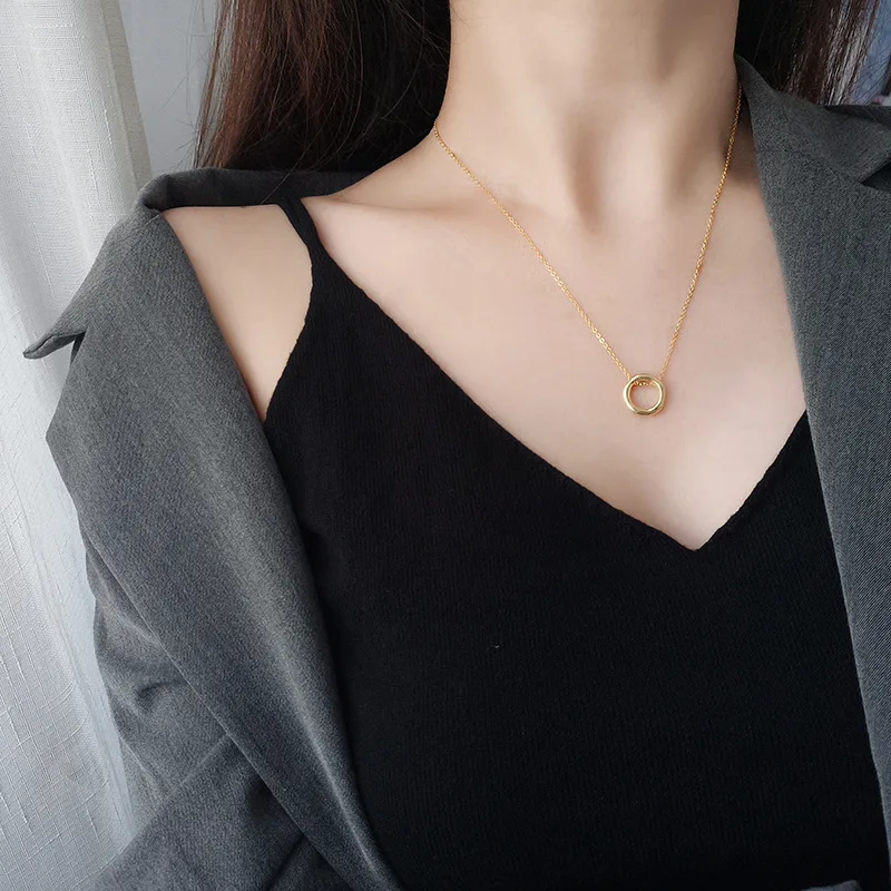 

S925 Fine Silver Cool Minimalist Women's Irregular Circle Necklace CHIC Korean-style Choker Slim Cut Silver Necklace Accessories