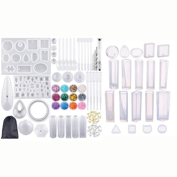 

19 Pcs Resin Molds Silicone Pendant Mould & 98 Pieces Silicone Casting Molds and Tools Set with a Black Storage Bag