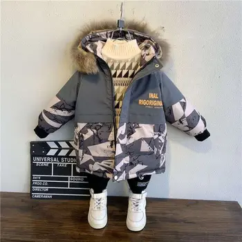 

Boys Winter Jacket Children's Thick Warm Coat Kids Hooded Coats Baby Thick Parka Camouflage stitching Winter Clothing Outerwear