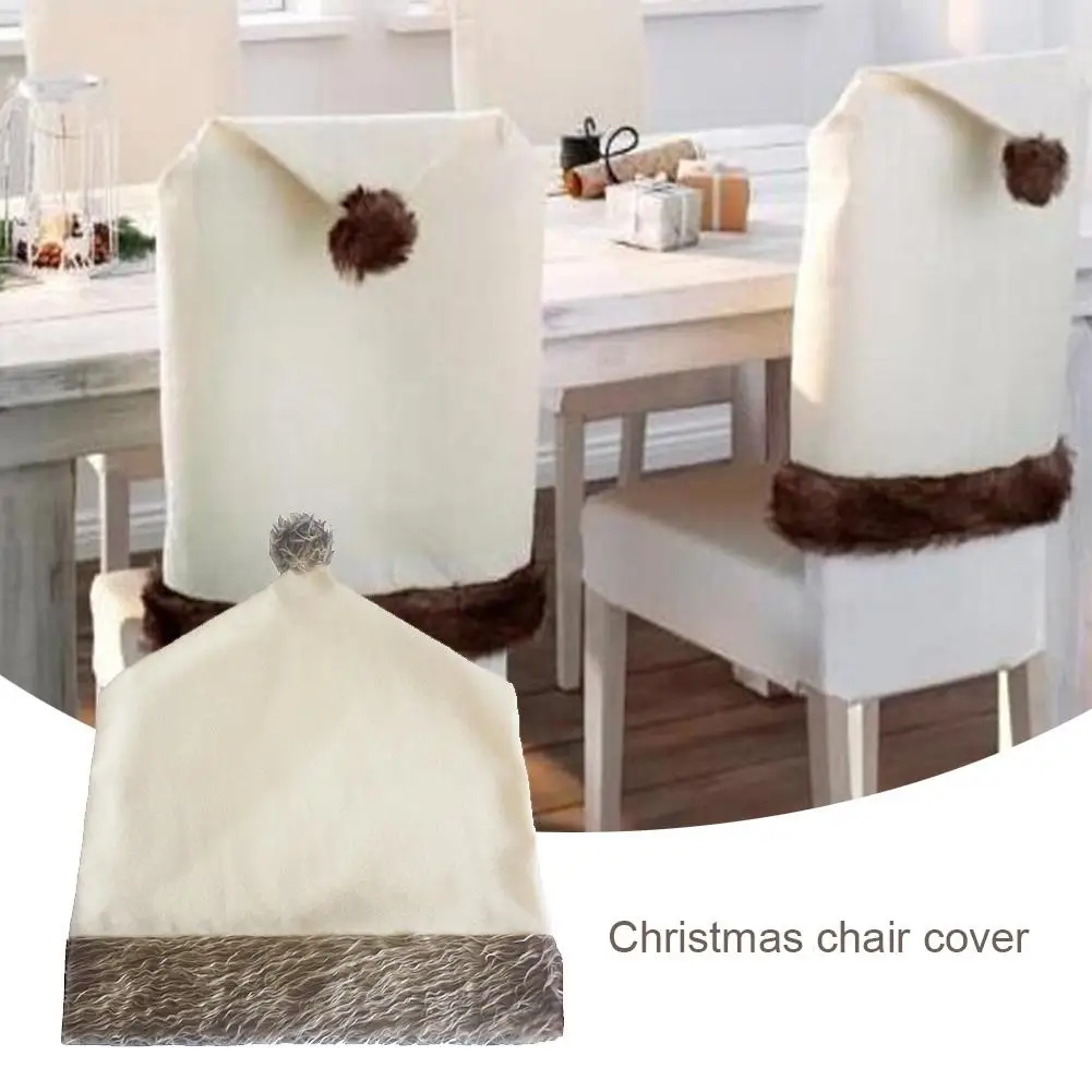 

Dustproof Christmas Chair Cover Flannel Solid Beige Furniture Cover Chair Protector Home Restaurant Holiday Party Decoration