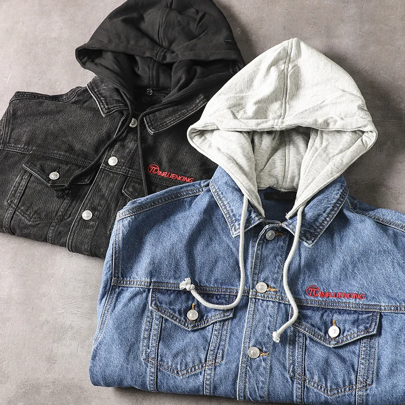 

Pz106 Hooded Men Autumn And Winter New Style Versitile Fashion Casual Embroidered Washing Slim Fit Cowboy Jacket