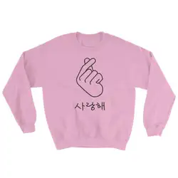Толстовка с длинным рукавом Tumblr пуловер K-Pop тренд Розовый Черный Толстовки корейский палец сердце свитер джемпер K-Drama