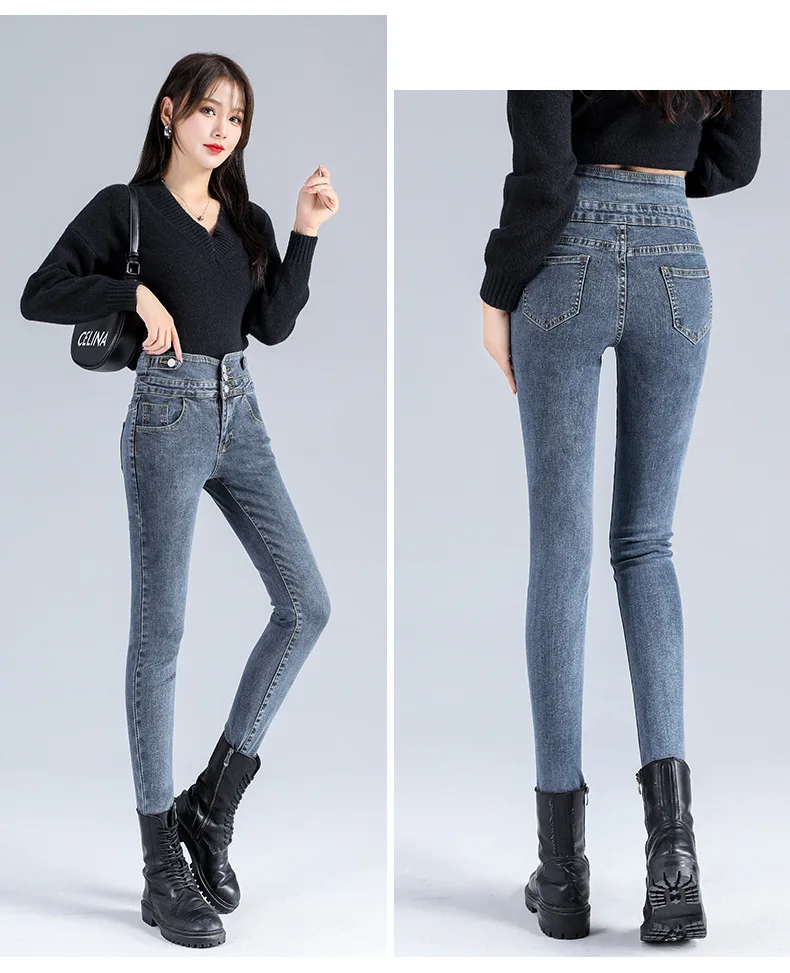 dsquared jeans 2021 New Fashion Skinny Women's Jeans High Waist Denim Trousers Stretch Hip Slim Single-breasted Female Feet Pencil Pants ariat jeans
