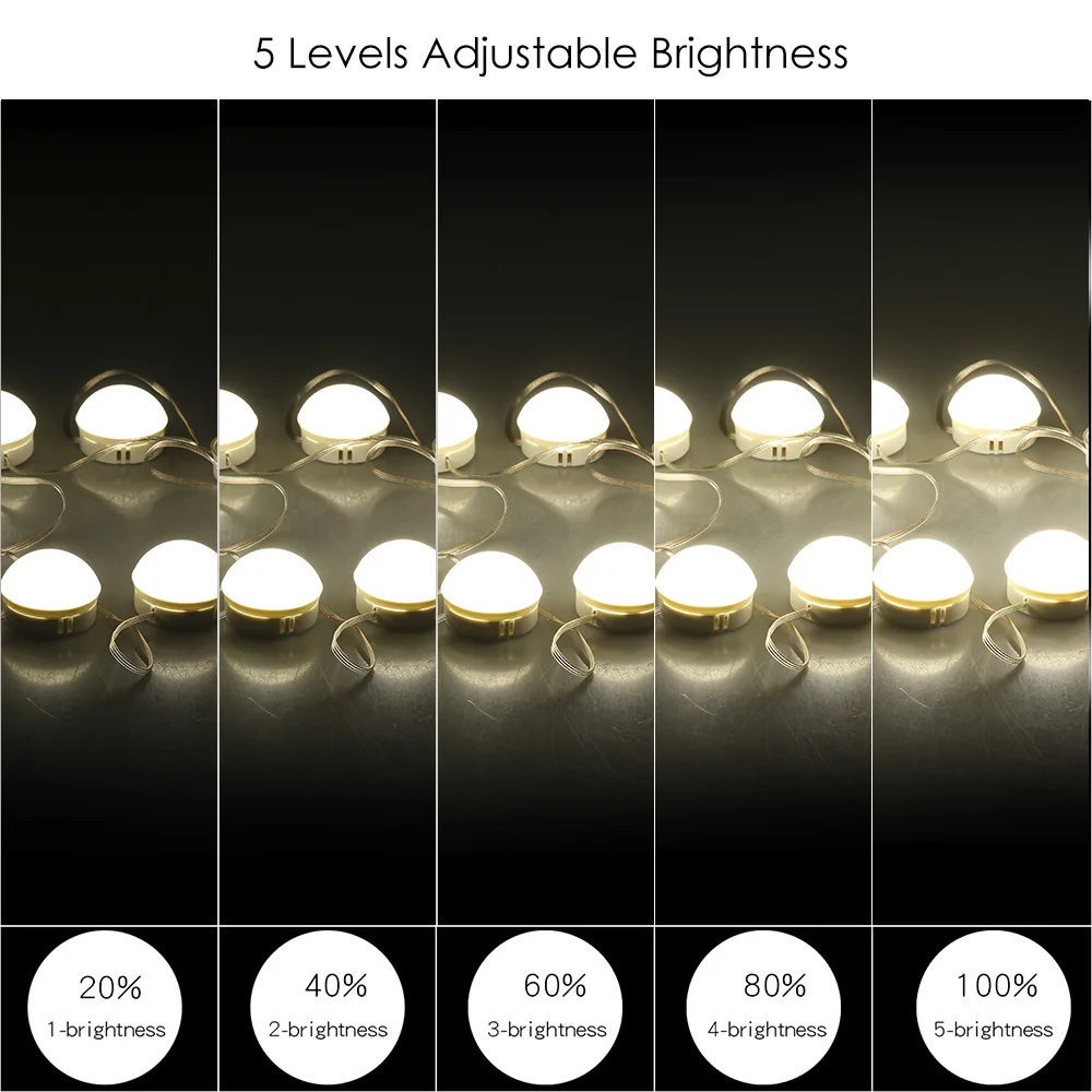 

10 LED Vanity Mirror Lights Kit with Dimmable Light Bulbs Lighting Fixture Strip for Makeup Vanity Table Set in USB Port