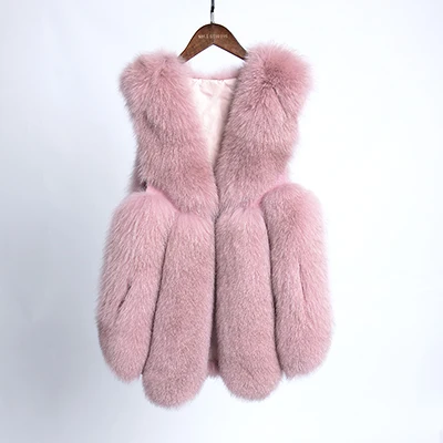 pink Жилет из натурального меха для женщин, зимнее пальто для женщин, большие размеры, натуральный Лисий мех, одежда без рукавов, женский роскошный жилет - Цвет: pink
