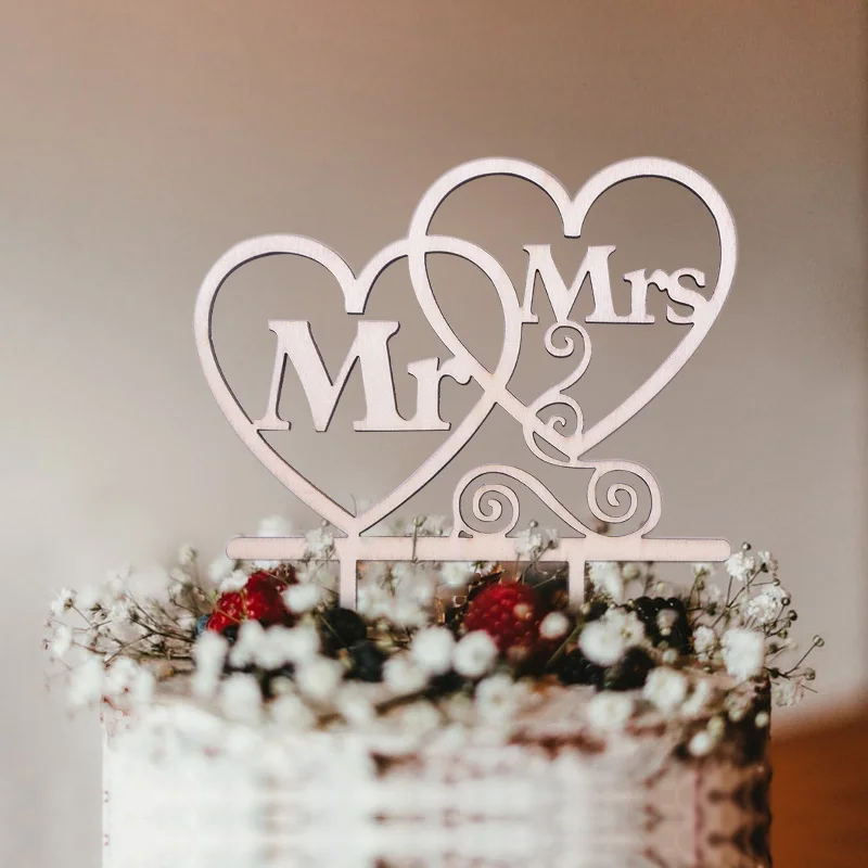 Деревенская свадьба, дерево Топпер для торта Mr And Mrs парные Цветочные фигурки Свадебный Торт Топперы Жених и невеста персонализированные украшения для торта - Цвет: B07 mr mrs