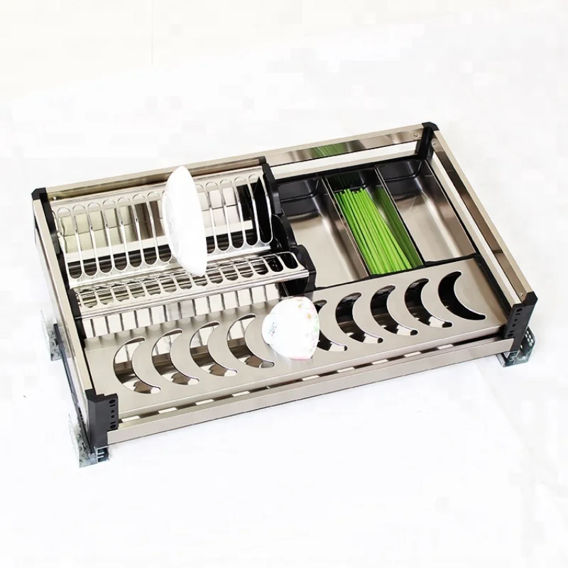 

New product ideas 2019 kitchen stainless steel pull-out wire mesh basket with plate holder
