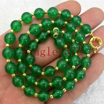 

8mm Natural Green Emerald Round Gemstone Beads Necklace 18''
