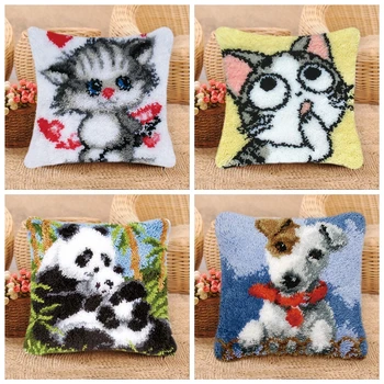 

Latch Hook Cartoon Embroidery Cushion Cover Animal Craft Cross PillowCase Stitch Needlework Crocheting Sofa DIY Accessories Gift