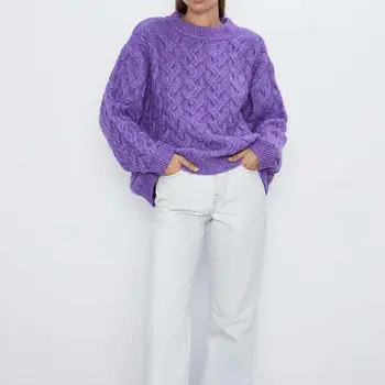 

Winter Round Neck Long Sleeve Twist Sweater Pullovers Women Loose Solid Tops Knitted Sweater