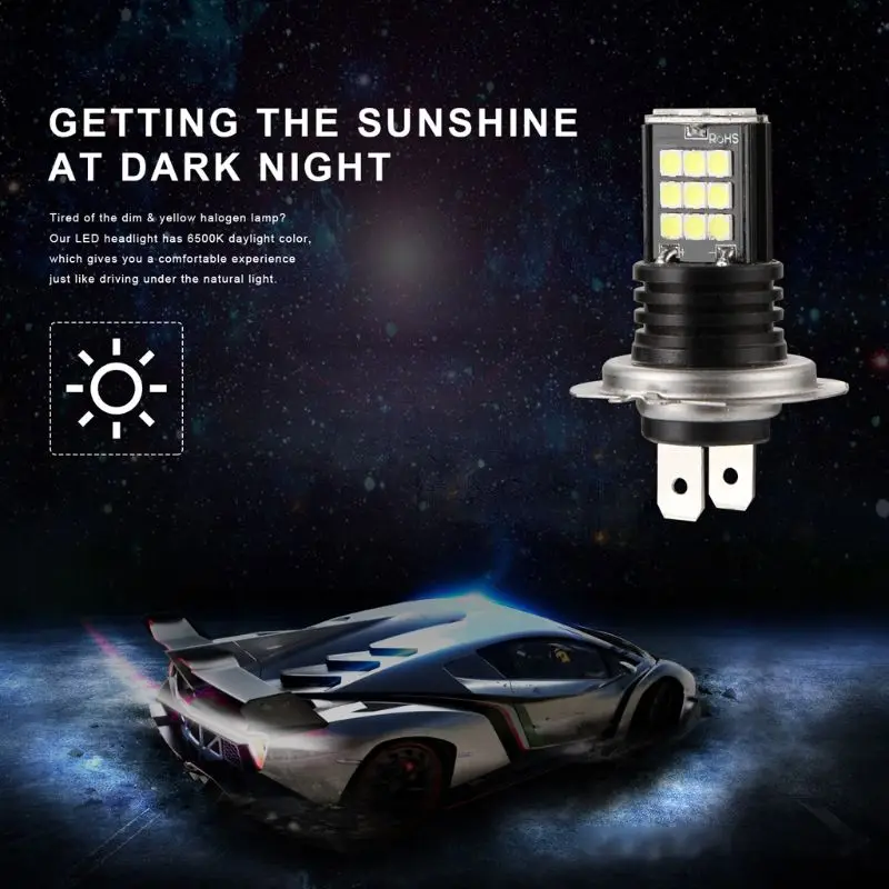 DC12V-H7-24LED лампы автомобиля противотуманные фары пара белый светильник Замена для вождения автомобиля