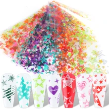 10 rollen Mix fünfzackigen Sterne Nagel Folien Gel Transfer Aufkleber Liebhaber Valentine Designs Bunte Nägel Kunst Decor Wraps BE8133-1