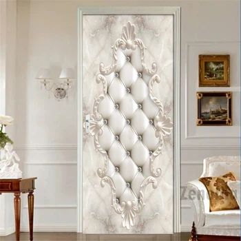 

3D White Soft Bag Diamond PVC Self-adhesive Detachable Door Sticker Mural Wallpaper Decal Living Room Bedroom Door Decor Poster