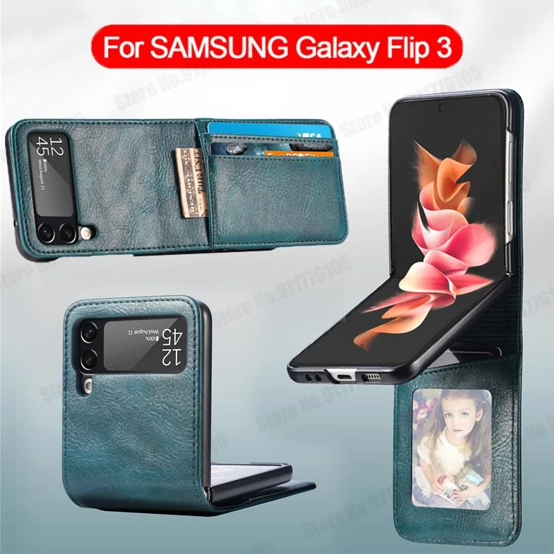 samsung galaxy flip3 case Leather Card Slot Phone Case for Samsung Z Flip 3 Soft Leather Protective Cover For Galaxy Z Flip3 5G SM-F711B Ultra Slim Cover galaxy z flip3 case