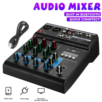 

Professional 4 Channels DJ Mixer bluetooth 5.0 Sound Mixing Console For Karaoke KTV With USB MP3 Jack Live Audio Mixer