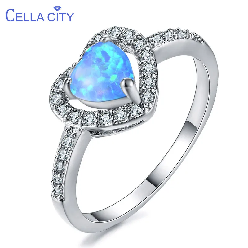 

Cellacity Female Fine Jewelry Silver 925 Rings for Women Heart shaped Gemstones Blue White Opal Zircon Size5-10 Sweet Dating Gif