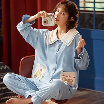 

Pure Cotton Various Graffiti Printed Home Clothes Suit 3XL 4 Season Womensets 2 Pieces Cartoon Pajama Long Sleeve Lovely