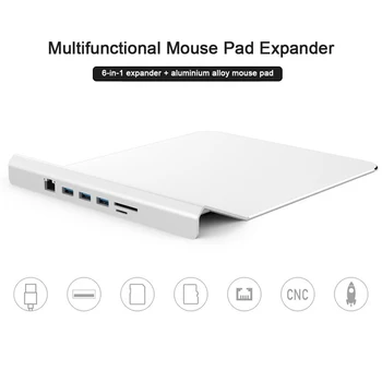 

Mouse Pad Desktop Portable USB Hub Aluminum Alloy Smooth Non Slip Docking Station RJ45 Slim Multifunctional Practical