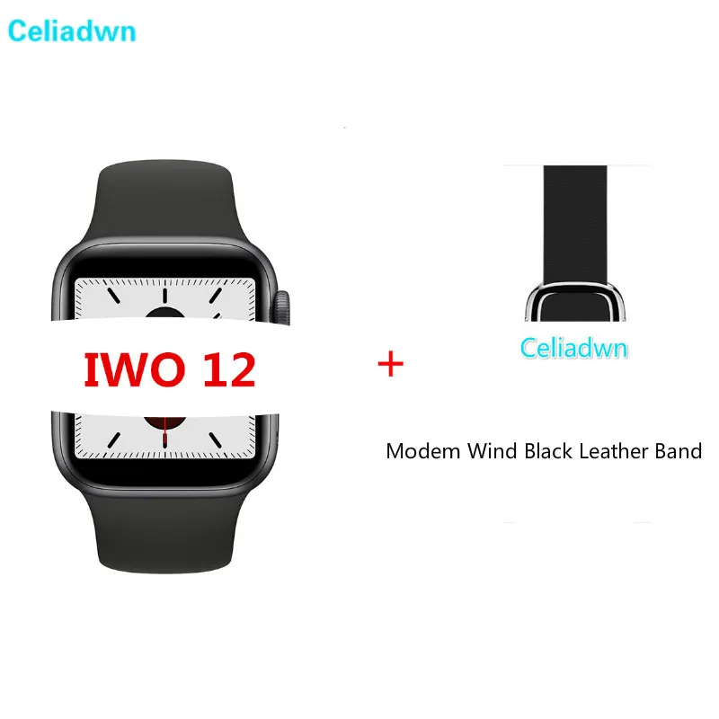 Black Black Leather Смарт-часы с Bluetooth, умные IWO 12 1:1 40/44 мм Series 5 монитор сердечного ритма ЭКГ, Смарт часы для iPhone Android телефон PK IWO на возраст 8, 9, 10, 11 - Цвет: Black Black Leather