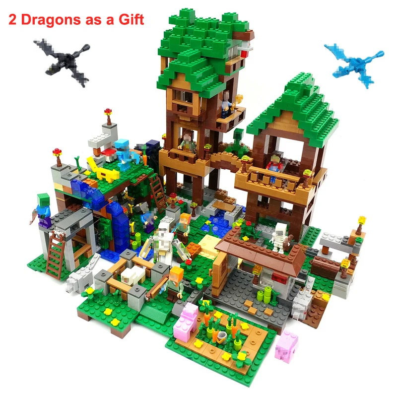 

1000PCS My World Tree Tower Guards Cat Village Building Blocks Figures Minecraftedsl Toys for Children Legoinglys Christmas