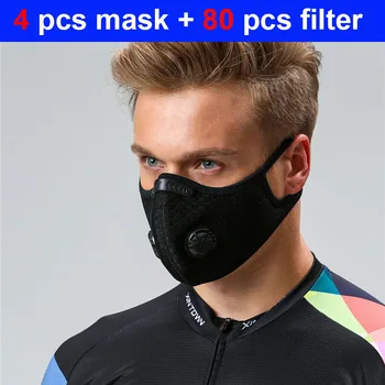

4 pcs Fashion Activated carbon Mask Activated Carbon With 80 pcs Filter Anti-Pollution Cycling Sport Bicycle MTB Bike Face Mask
