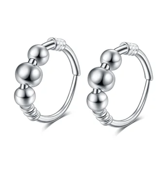 

S925 Sterling Silver Earrings Simple Fashion Personality Charm Female Transfer Beads Circle Earrings