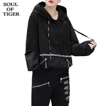 

SOUL OF TIGER New 2020 Korean Designer Ladies Spring Casual Suits Women Patchwork Hoodies And Sweat Pants Vintage Hooded Outfits