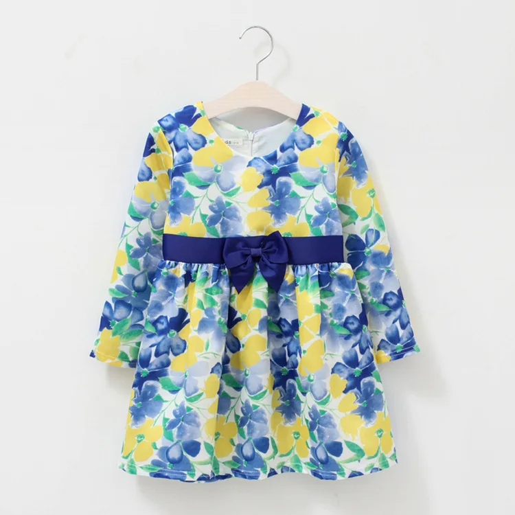 

A Generation of Fat Foreign Trade Supply of Goods Girls Dress Spring Bow Printed Long Sleeve Children Shirt Autumn INS Hot Selli