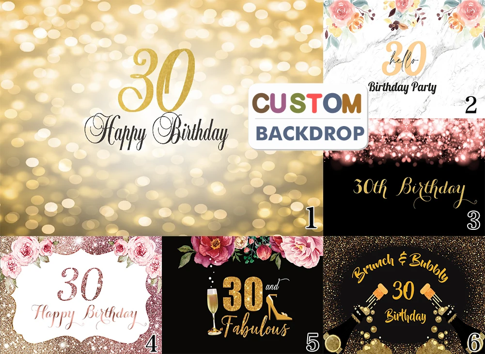 

Golden Shiny Photography Background Yinyl Happy 30th Birthday Party Backdrop Banner Prop Indoor Tapestry Decoration Photo Zone