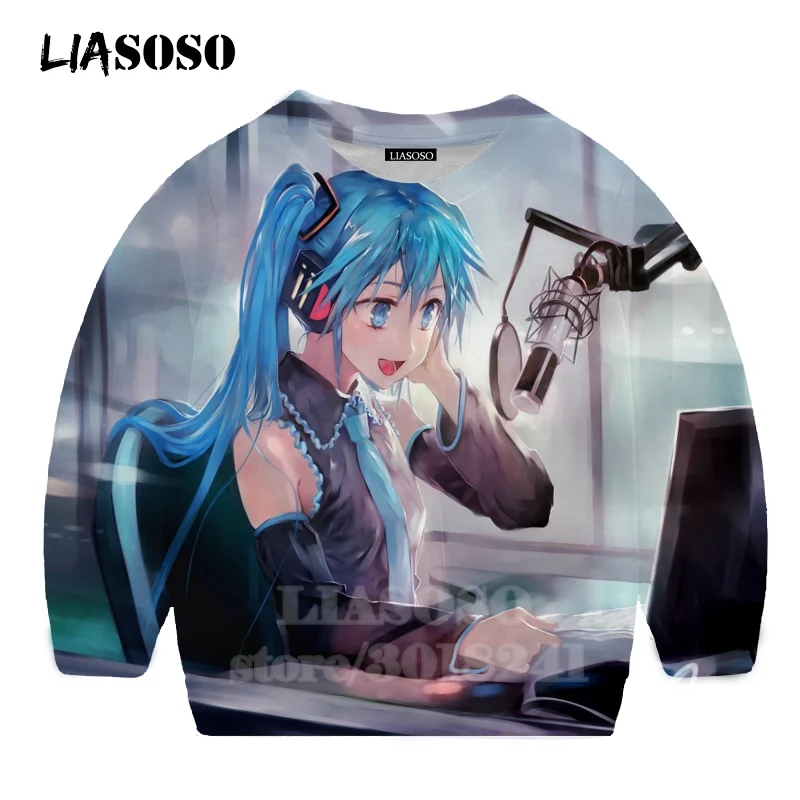 LIASOSO детей толстовки 3D принт аниме девочка Hatsune Толстовка Miku музыки детей мальчиков и девочек с круглым вырезом в стиле «хип-хоп» Детский свитер для подростков B174