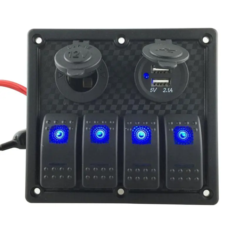 Автоматический загрузочный кулисный переключатель панели 4 банда Schakelaars светодиодный двойной автоматический USB Lader Kleurrijke 12 В вольтметр Для Авто загрузочный переключатель панели