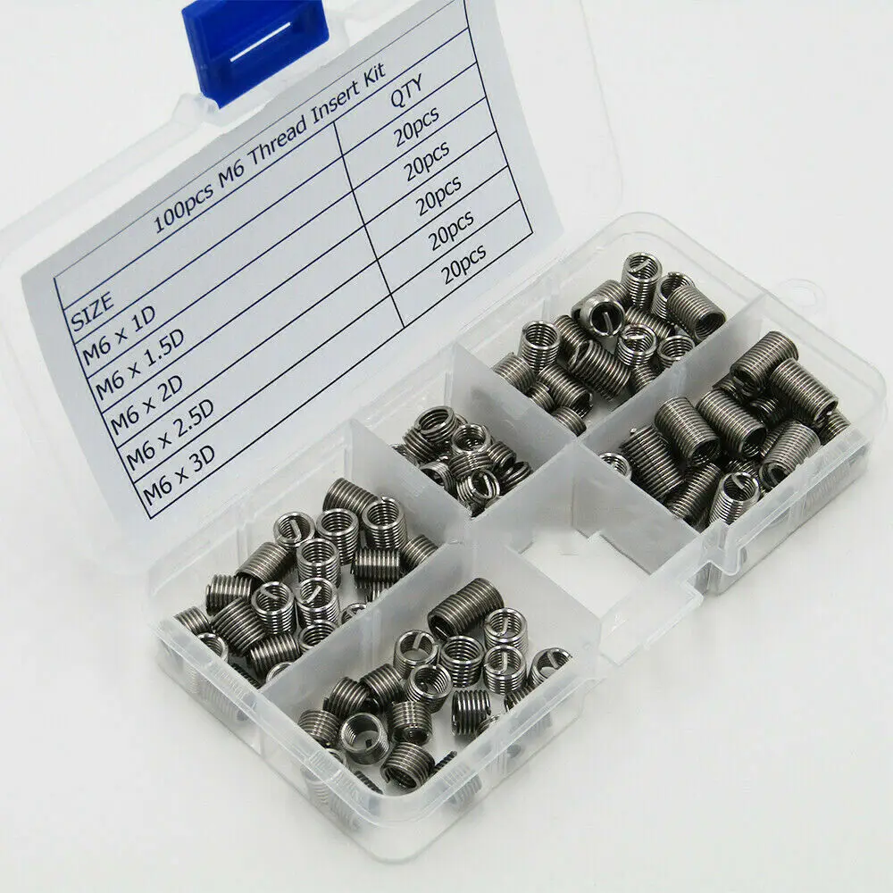 100pcs M6 x 1.0 Stainless Steel Helicoil Thread Insert Assortments Metric Coarse 