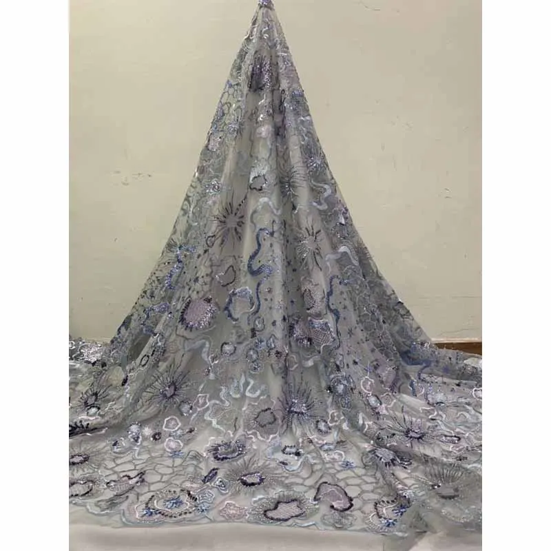 Красивые бусы французская кружевная ткань Новое поступление вышитая сетка тюль кружевная ткань с цветами и бисером для платья XINHOC153