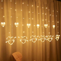 Romantic Wedding Heart-Love Curtain Light EU Plug Heart-Shaped Light Stirng 2.5m 138leds for Christmas New Year Room Patio Decor