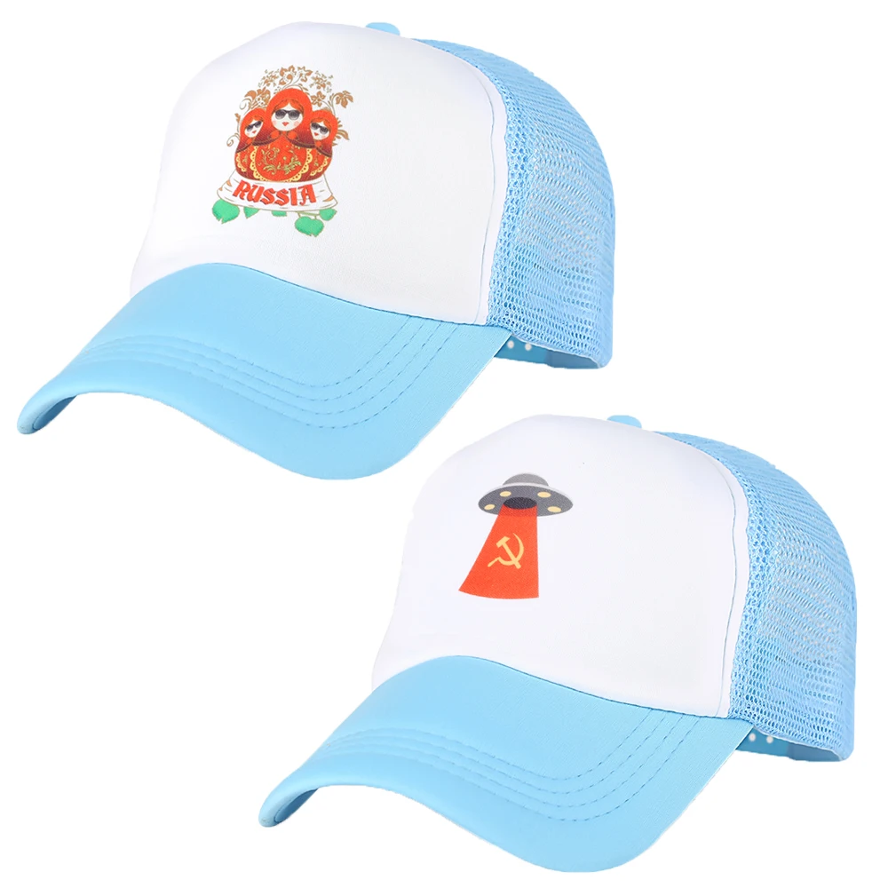 

Blue Baseball Cap Russian Matryoshka Doll Pattern Caps Creative UFO Communist Patterns Hats Women Men Adult Outdoor Hat Trucker