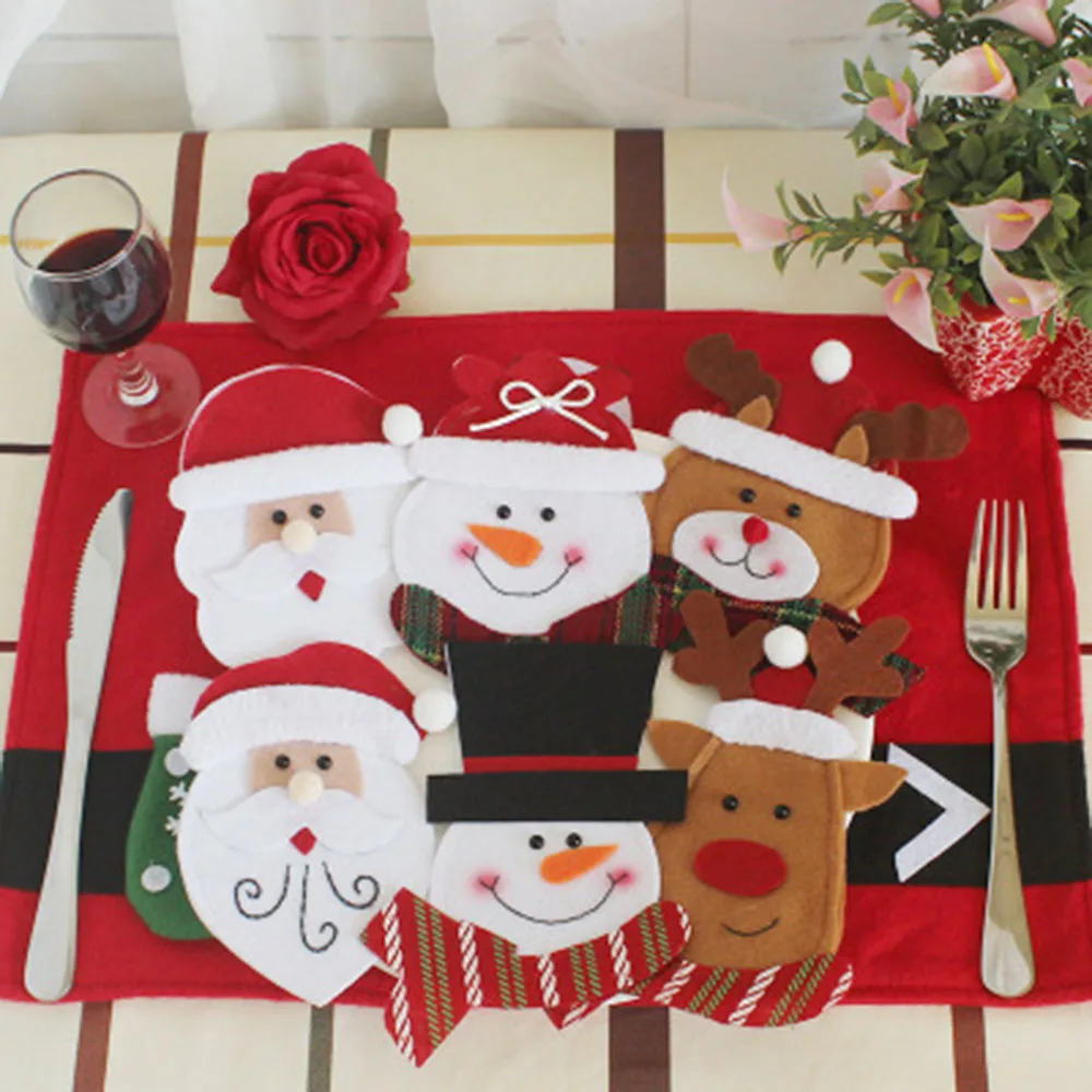 

Christmas New Year Pocket Fork Knife Cutlery Holder Bag Home Party Table Dinner Decoration Tableware