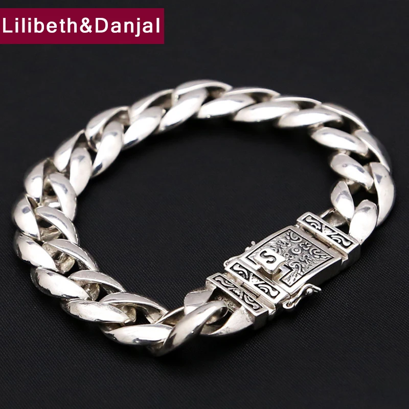 Men Bracelet Bangle Real 925 Sterling Silver pulseras hombre Smooth Letter Bracelet fine Jewelry accesorios mujer B05