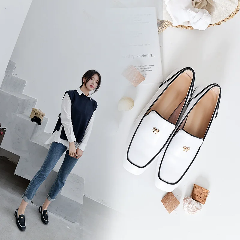 

2019 Spring New Style Genuine Leather Square Head Semi-high Heeled Unisex Mixed Colors Shoes inside And Pure Leather Casual WOME
