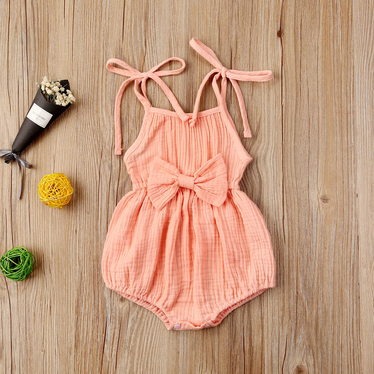 2020 Baby Summer Clothing  Newborn Baby Girl Cute Clothes Srap Romper Cotton Linen Solid Jumpsuit Bowknot Outfits Set Soft - 4