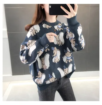 

Tyler Rose Elephant Printed Sweater 2020 New Women Autumn Winter Knitted Sweaters Long Sleeves Pullovers Loose Sweaters TRZQ001