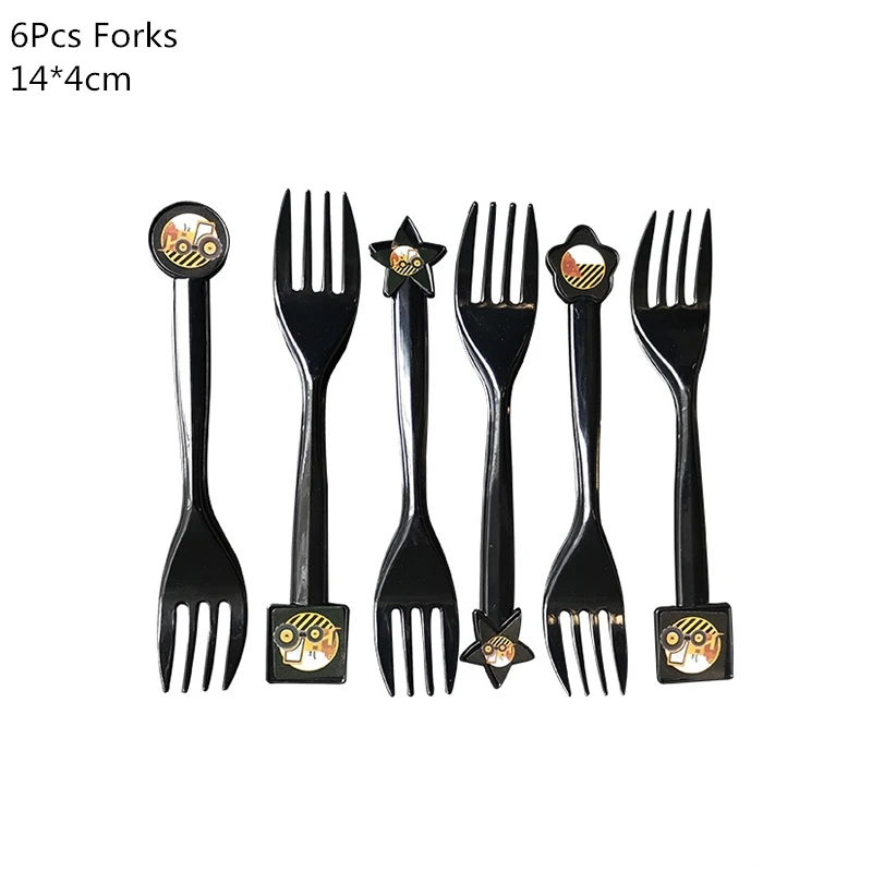 6pcs plastic fork Строительный трактор тема экскаватор надувные шары грузовик автомобиль баннеры детский день рождения, день рождение мальчика вечерние принадлежности - Цвет: 6pcs plastic fork